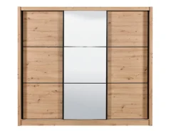 Guardaroba Grande Marrone Rovere Nodi Nero Appendiabiti 8 Ripiani 242x215.5h cm, Apertura Scorrevole - Marasino