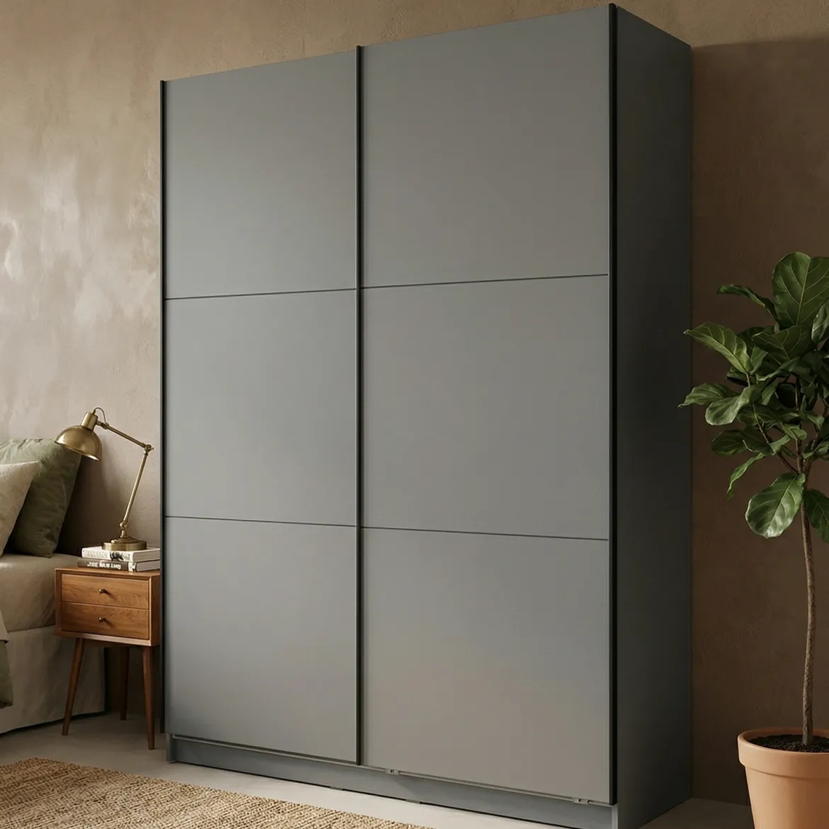 Guardaroba Grande Nero Antracite 5 Ripiani Appendiabiti 179x210h cm, 2 Ante - Cerchio