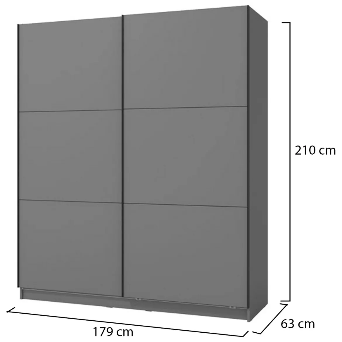 Guardaroba Grande Nero Antracite 5 Ripiani Appendiabiti 179x210h cm, 2 Ante - Cerchio