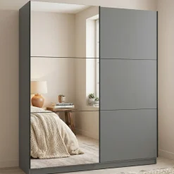 Guardaroba Grande Nero Antracite 5 Ripiani Appendiabiti 179x210h cm, 2 Ante - Verzino