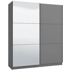 Guardaroba Grande Nero Antracite 5 Ripiani Appendiabiti 179x210h cm, 2 Ante - Verzino