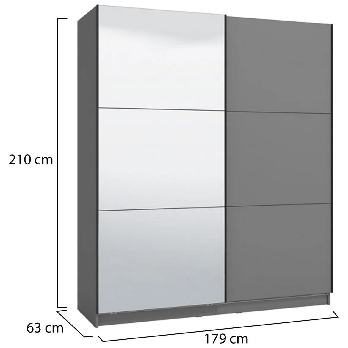 Guardaroba Grande Nero Antracite 5 Ripiani Appendiabiti 179x210h cm, 2 Ante - Verzino