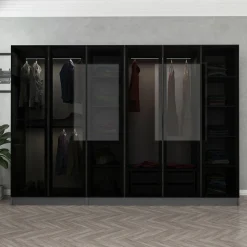 Guardaroba Grande Nero Antracite Nero Fume Appendiabiti 10 Ripiani 270x210h cm, 6 Ante - Nogaro