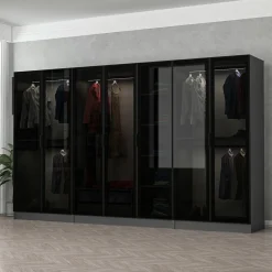 Guardaroba Grande Nero Antracite Nero Fume Appendiabiti 7 Ripiani 315x210h cm, 7 Ante - Prunetto