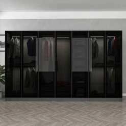 Guardaroba Grande Nero Antracite Nero Fume Appendiabiti 7 Ripiani 315x210h cm, 7 Ante - Prunetto