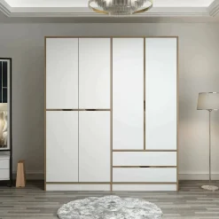 Guardaroba in legno bianco e oro 185x208h cm - Odalys