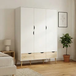 Guardaroba in legno bianco e quercia 147x200h cm - Devota