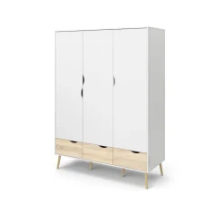 Guardaroba in legno bianco e quercia 147x200h cm - Devota