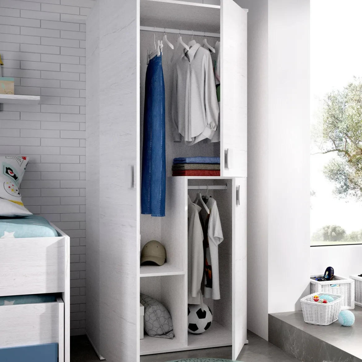 Guardaroba in legno bianco 90x202h cm - Abu