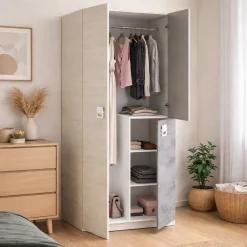 Guardaroba in legno grigio e cemento 90x200h cm - Aronia
