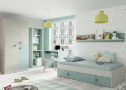 Guardaroba in legno grigio e verde acqua 90x200h cm - Aronia