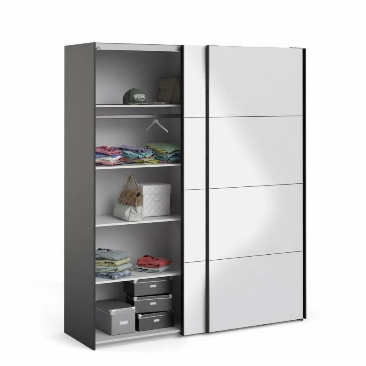 Guardaroba in legno nero e bianco lucido 182x220h cm - Paeng