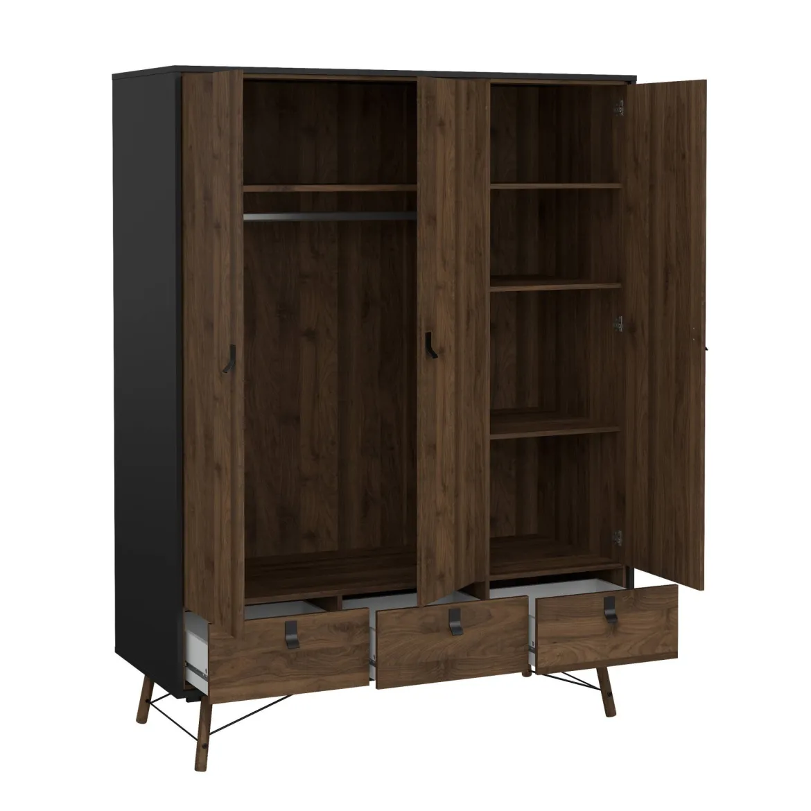 Guardaroba in legno nero e noce 150x200h cm - Virgil