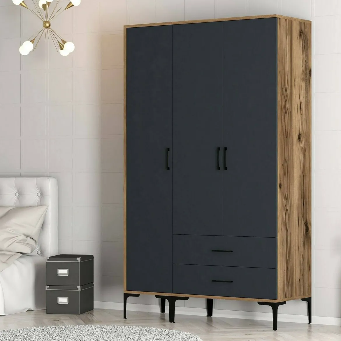 Guardaroba in legno noce e antracite 120x200h cm - Phyan