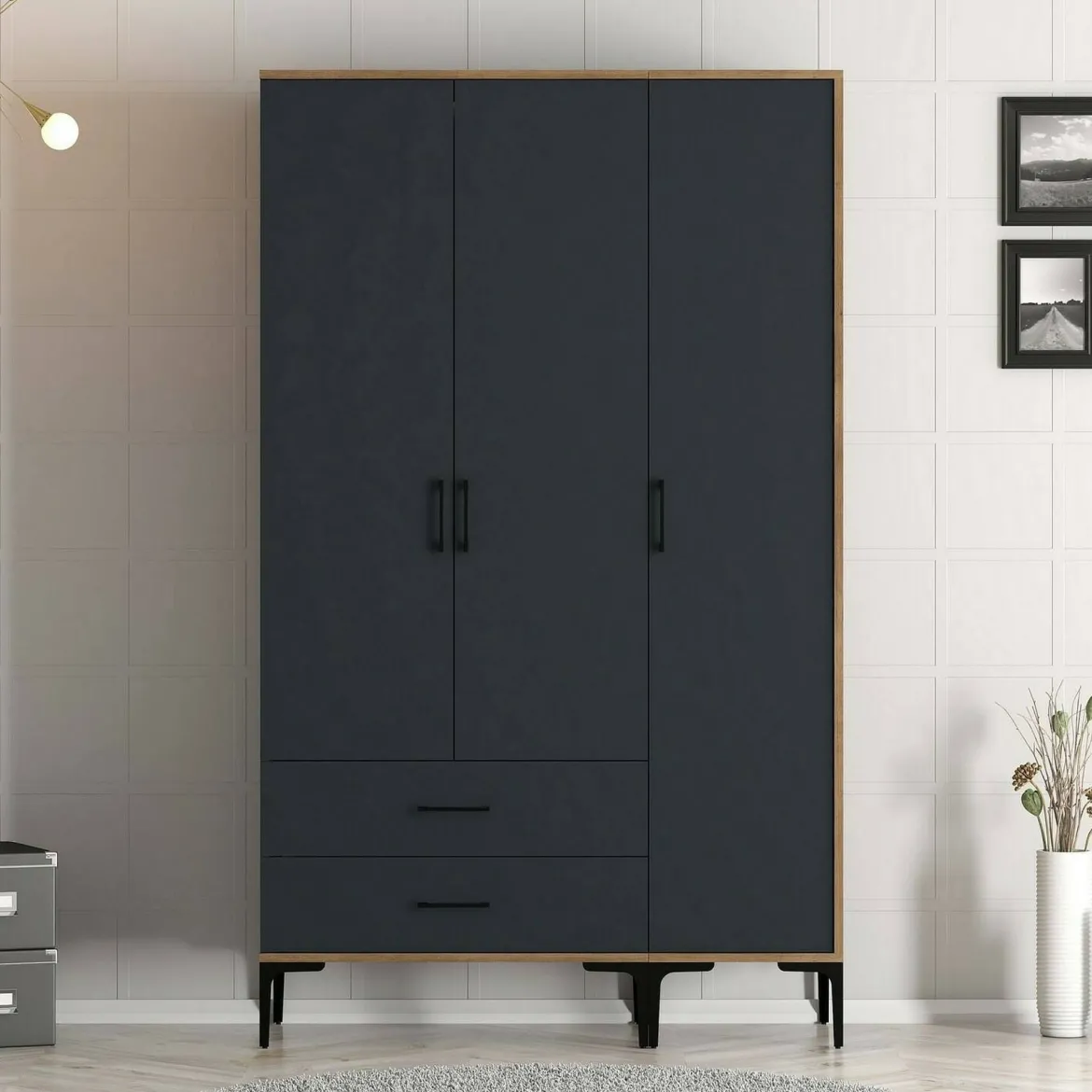 Guardaroba in legno noce e antracite 120x200h cm - Phyan