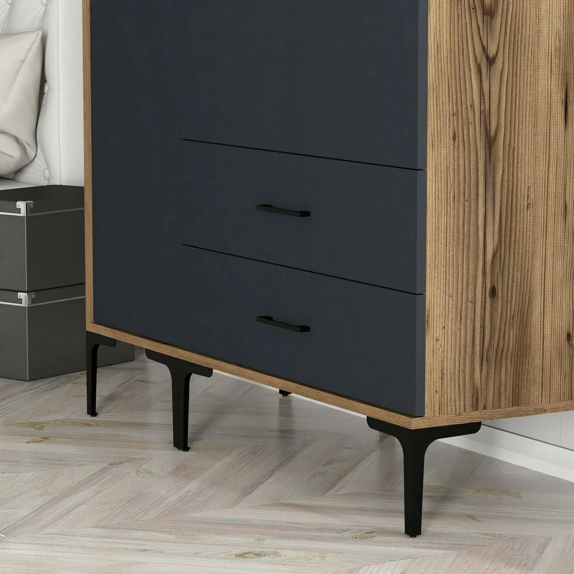 Guardaroba in legno noce e antracite 120x200h cm - Phyan