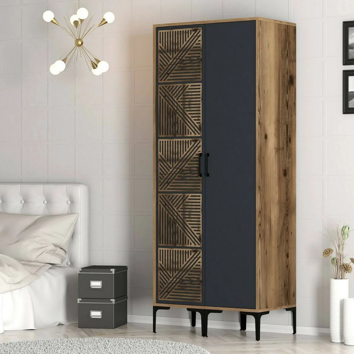 Guardaroba in legno noce e antracite 80x200h cm - Weng