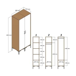 Guardaroba in legno noce e antracite 80x200h cm - Weng