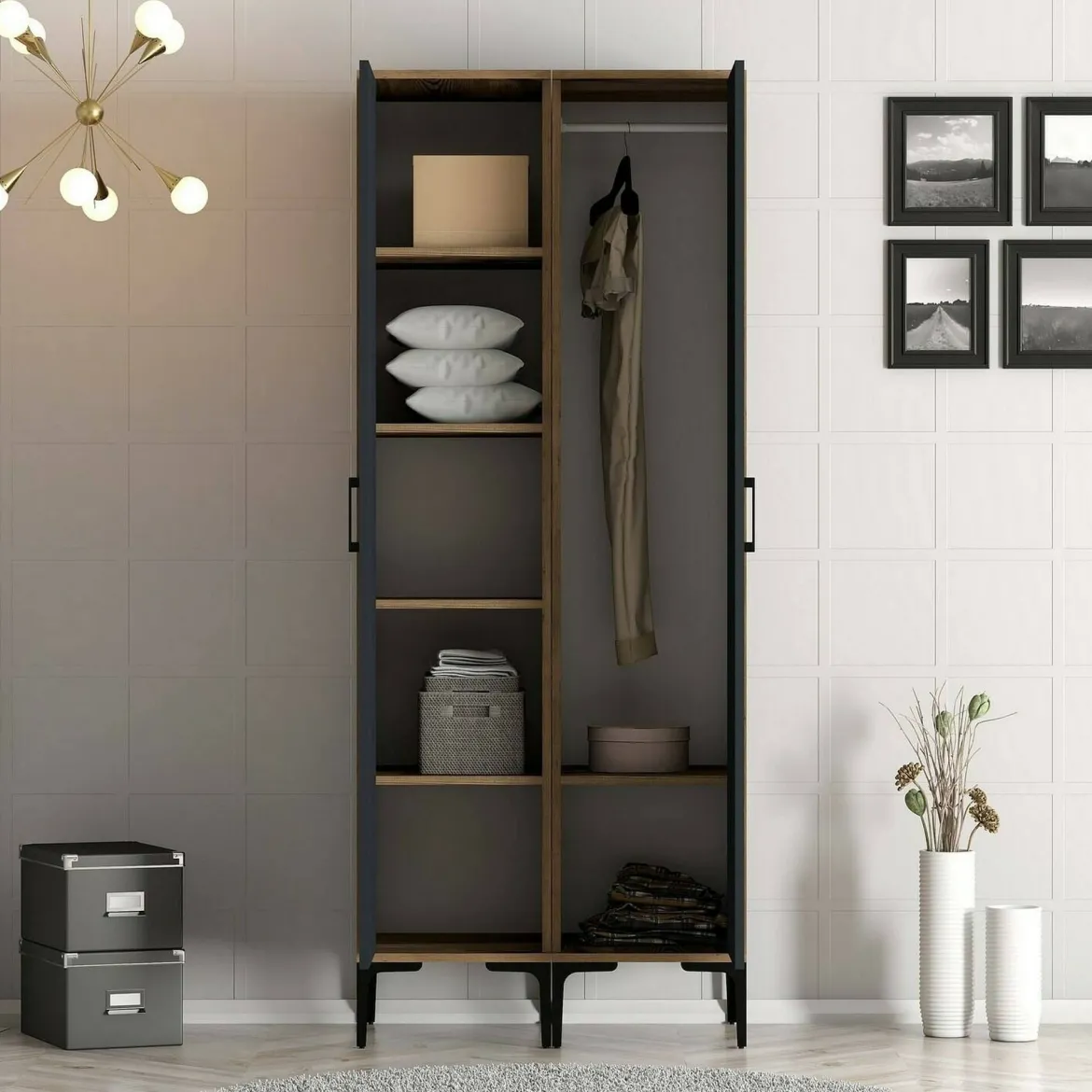 Guardaroba in legno noce e antracite 80x200h cm - Weng