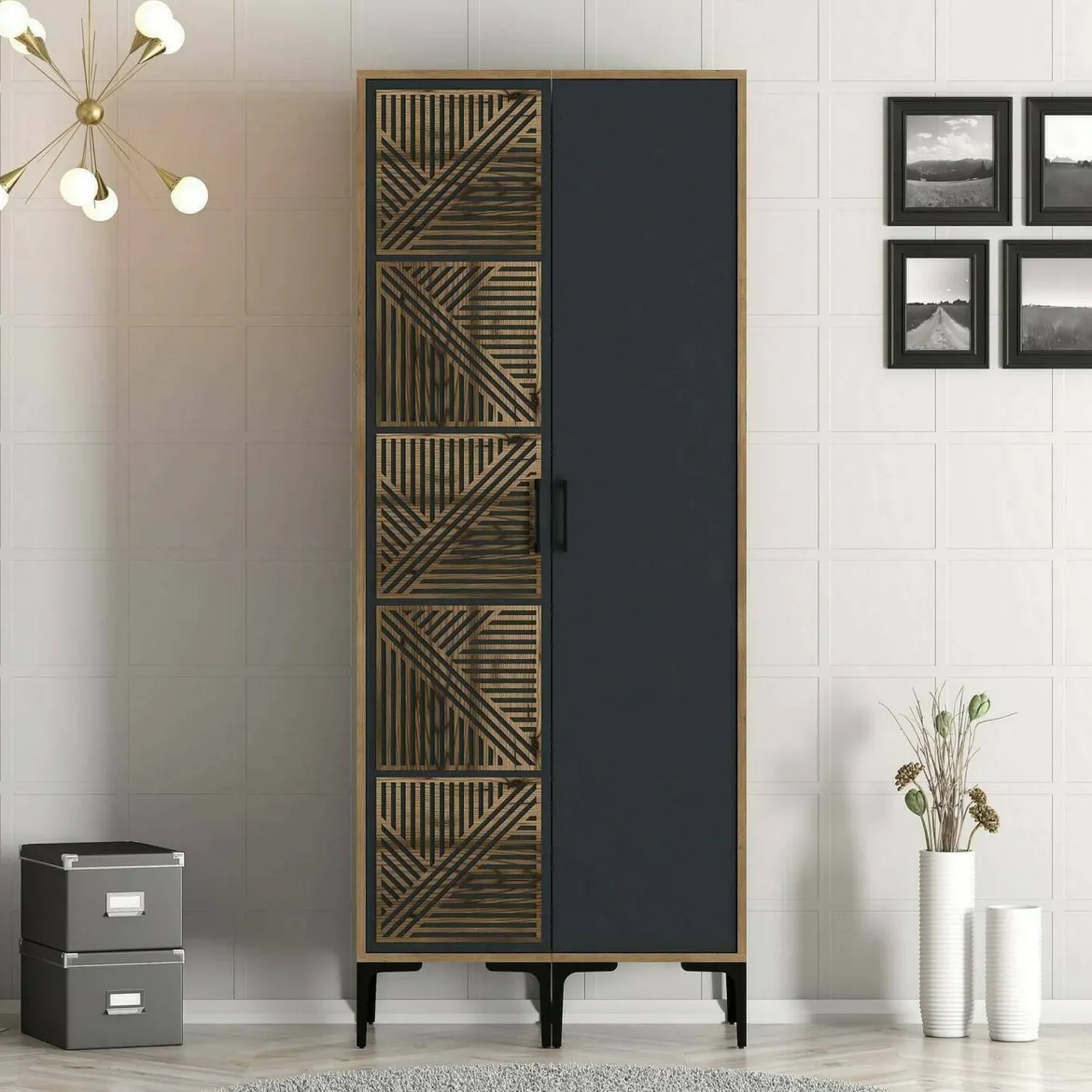 Guardaroba in legno noce e antracite 80x200h cm - Weng