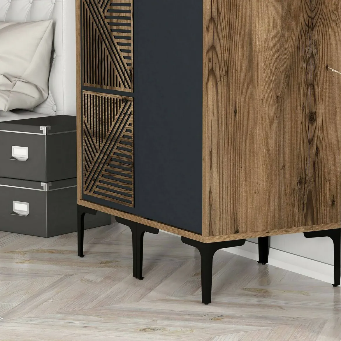 Guardaroba in legno noce e antracite 80x200h cm - Weng