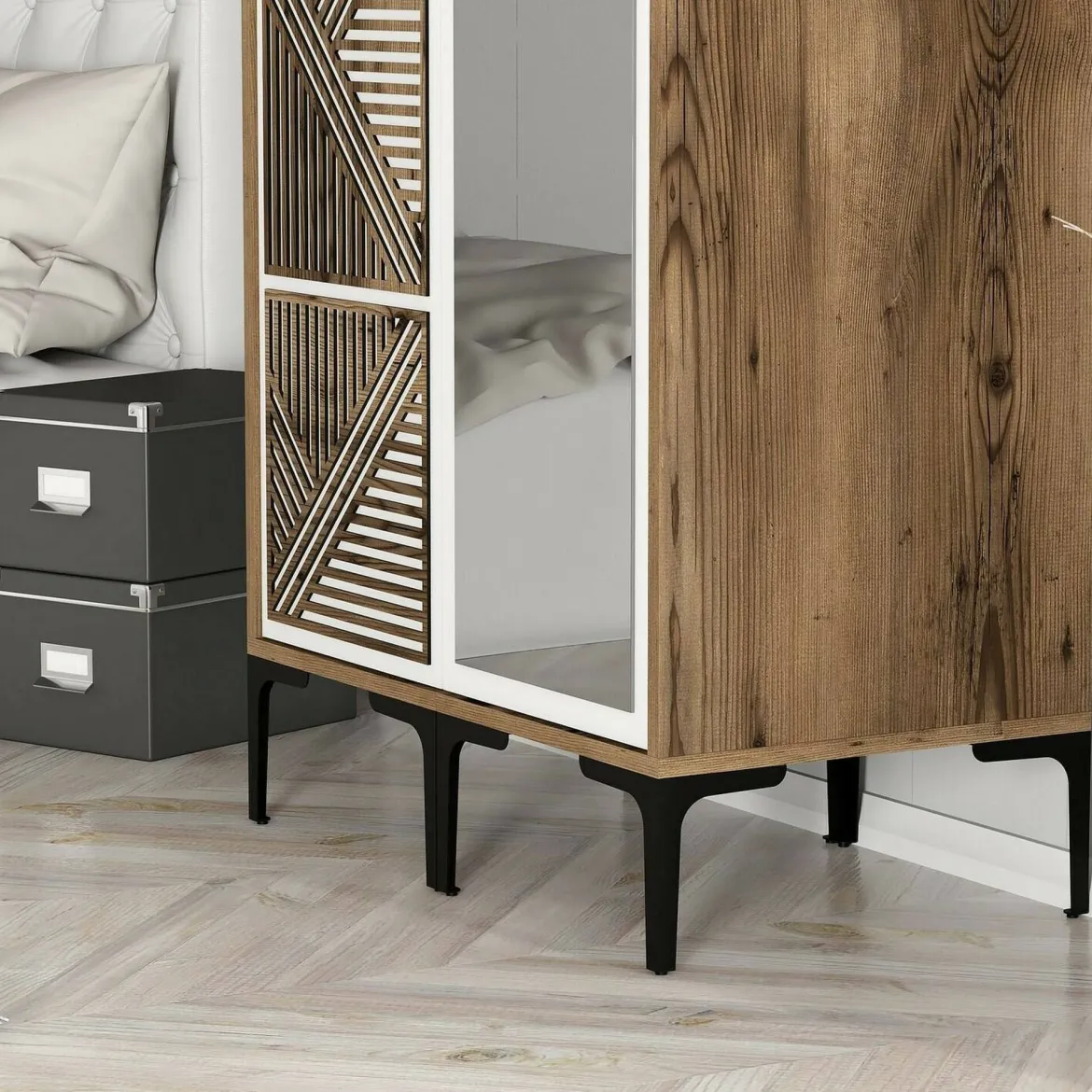 Guardaroba in legno noce e bianco 80x200h cm - Ramallah