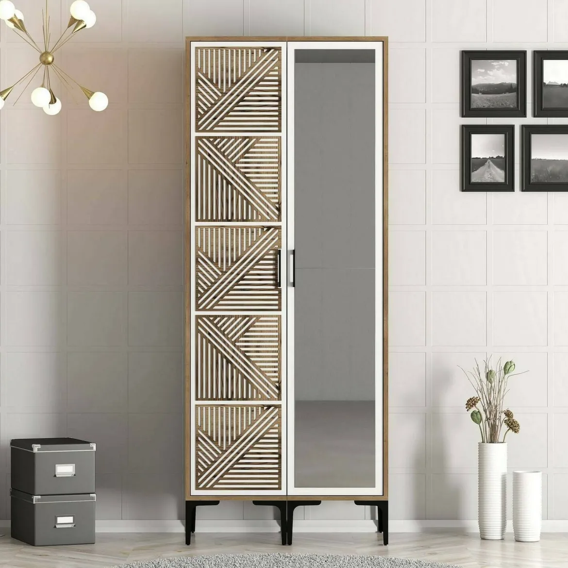 Guardaroba in legno noce e bianco 80x200h cm - Ramallah
