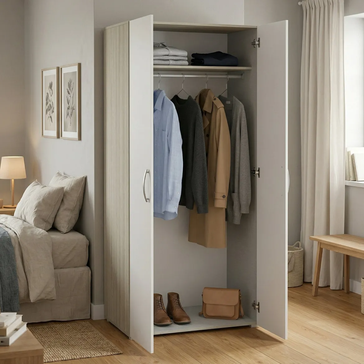 Guardaroba in legno rovere e bianco opaco 79x165h cm - Barge