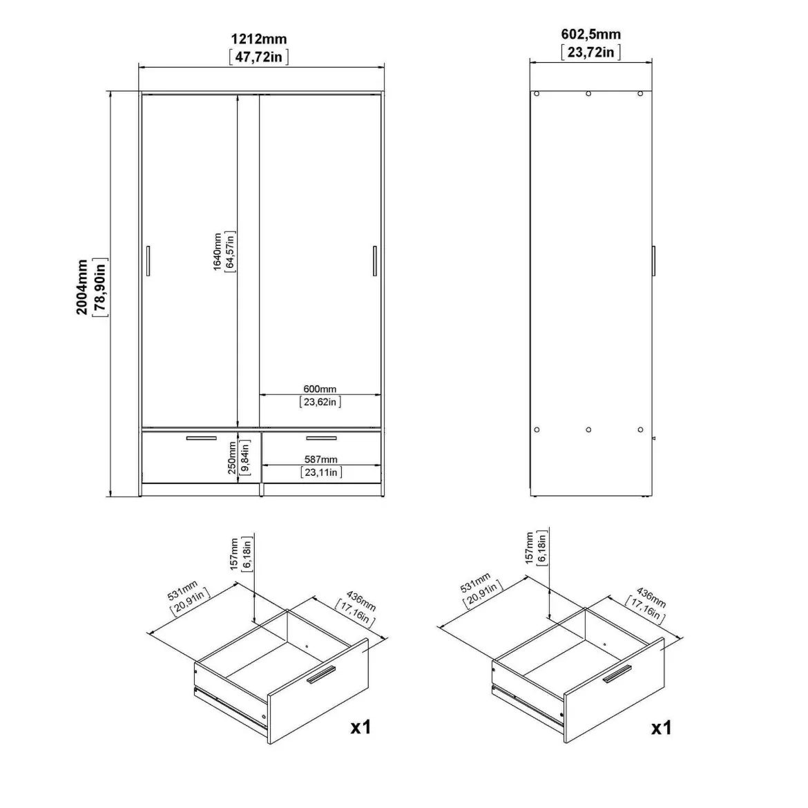 Guardaroba in legno rovere 147x200h cm - Simeon