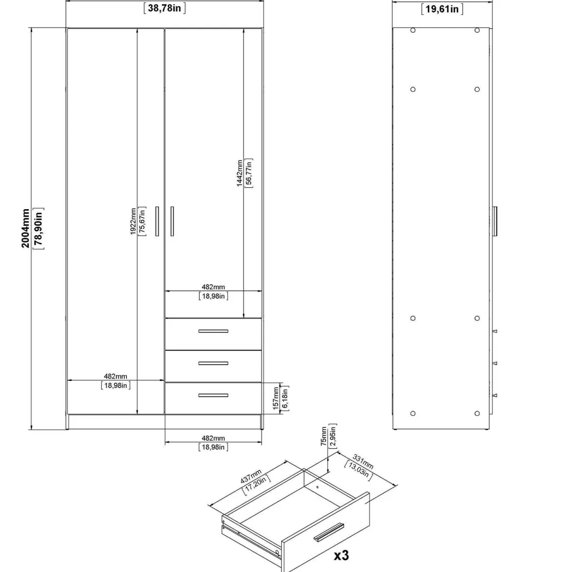 Guardaroba in legno rovere 98x200h cm - Sultani