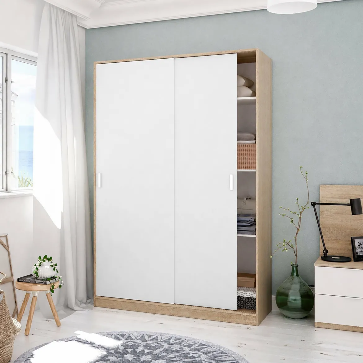 Guardaroba moderno rovere e bianco 120x200h cm - Adrenalin