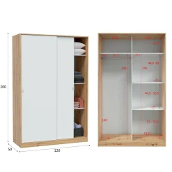 Guardaroba moderno rovere e bianco 120x200h cm - Adrenalin