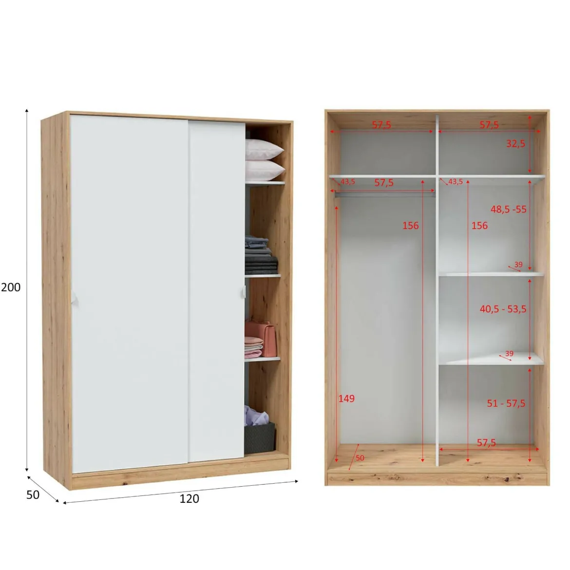 Guardaroba moderno rovere e bianco 120x200h cm - Adrenalin