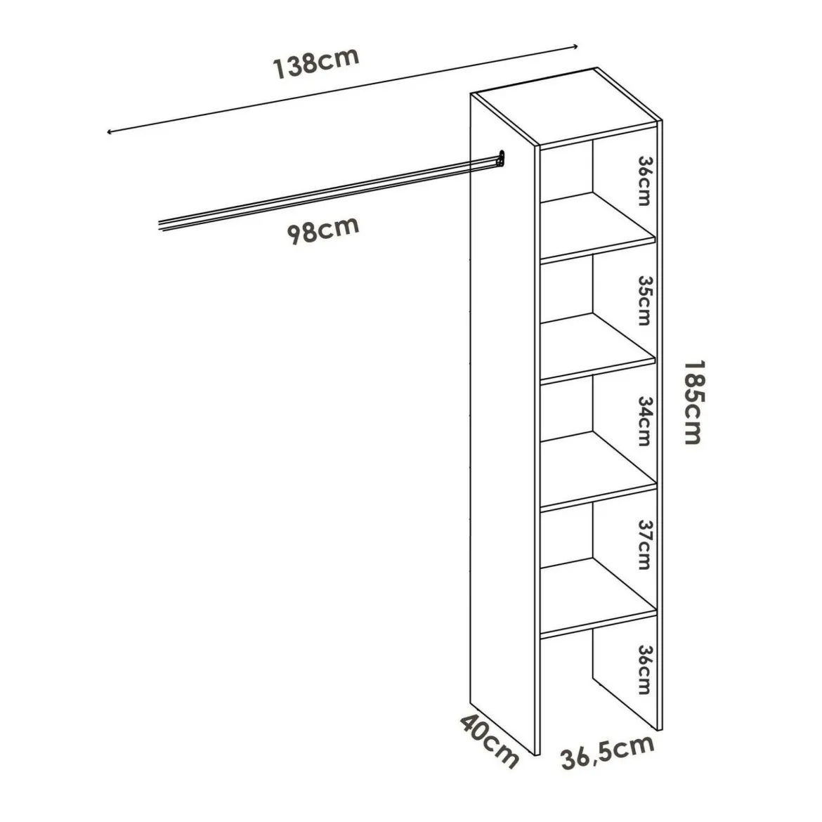 Guardaroba 4 ripiani effetto legno 137x185h cm - Adler