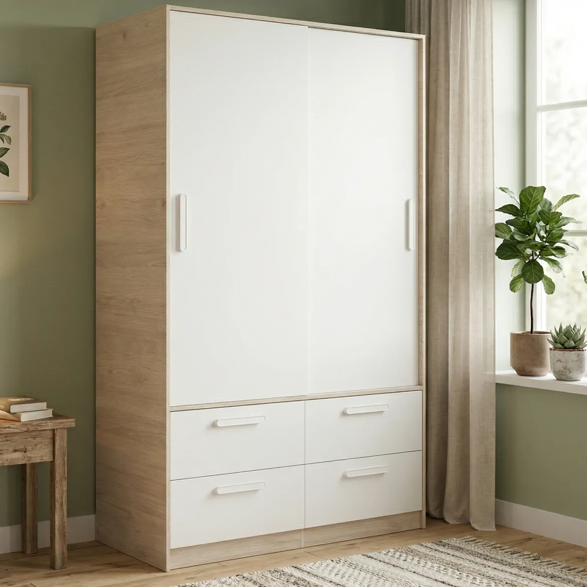Guardaroba salvaspazio bianco e rovere 121x184h cm - Astru