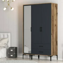 Guardaroba salvaspazio noce e antracite 120x200h cm - Petroleuse