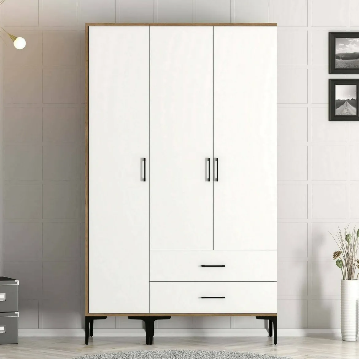 Guardaroba salvaspazio noce e bianco 80x200h cm - Weng