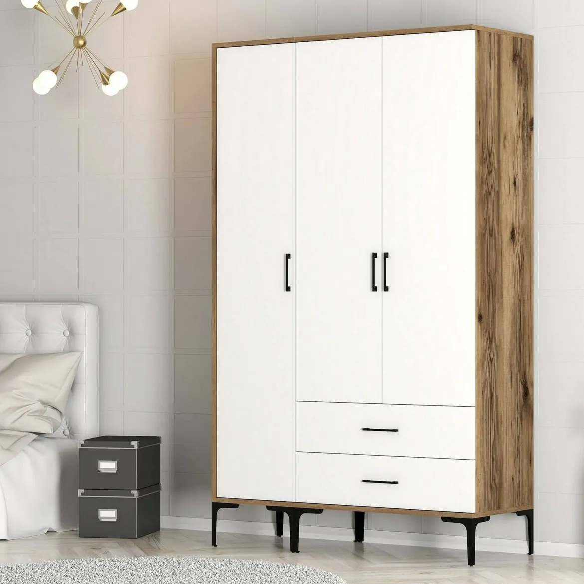 Guardaroba salvaspazio noce e bianco 80x200h cm - Weng