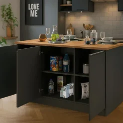 Isola centrale cucina design 155x90x90h cm antracite e rovere - Tartaro