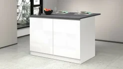 Isola cucina classica con piano snack 125x90x90h cm bianca lucida e ardesia - Analiza