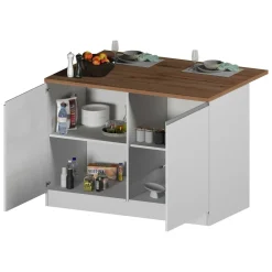 Isola cucina compatta per piccoli spazi 125x90x90h cm bianca lucida e rovere - Analiza