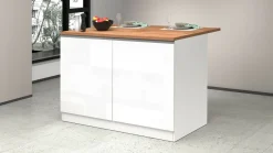 Isola cucina compatta per piccoli spazi 125x90x90h cm bianca lucida e rovere - Analiza