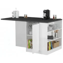 Isola cucina con piano lavoro ampio 160x90x90h cm bianca lucida e ardesia - Abern