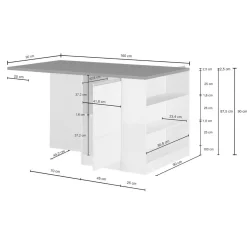 Isola cucina con piano lavoro ampio 160x90x90h cm bianca lucida e ardesia - Abern