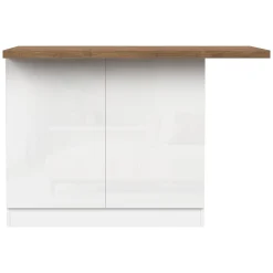 Isola da Cucina Bianco Lucido Marrone Noce 2 Ripiani 4 Vani 130x80x90h cm, 2 Ante Made in Italy - Miha