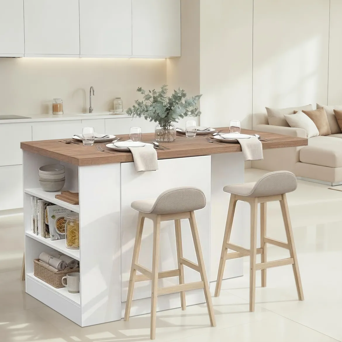 Isola da Cucina Bianco Lucido Marrone Noce un Ripiano 2 Vani 160x80x90h cm, Un'anta Made in Italy - Migabato