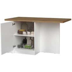 Isola da Cucina Bianco Lucido Marrone Noce un Ripiano 2 Vani 160x80x90h cm, Un'anta Made in Italy - Migabato