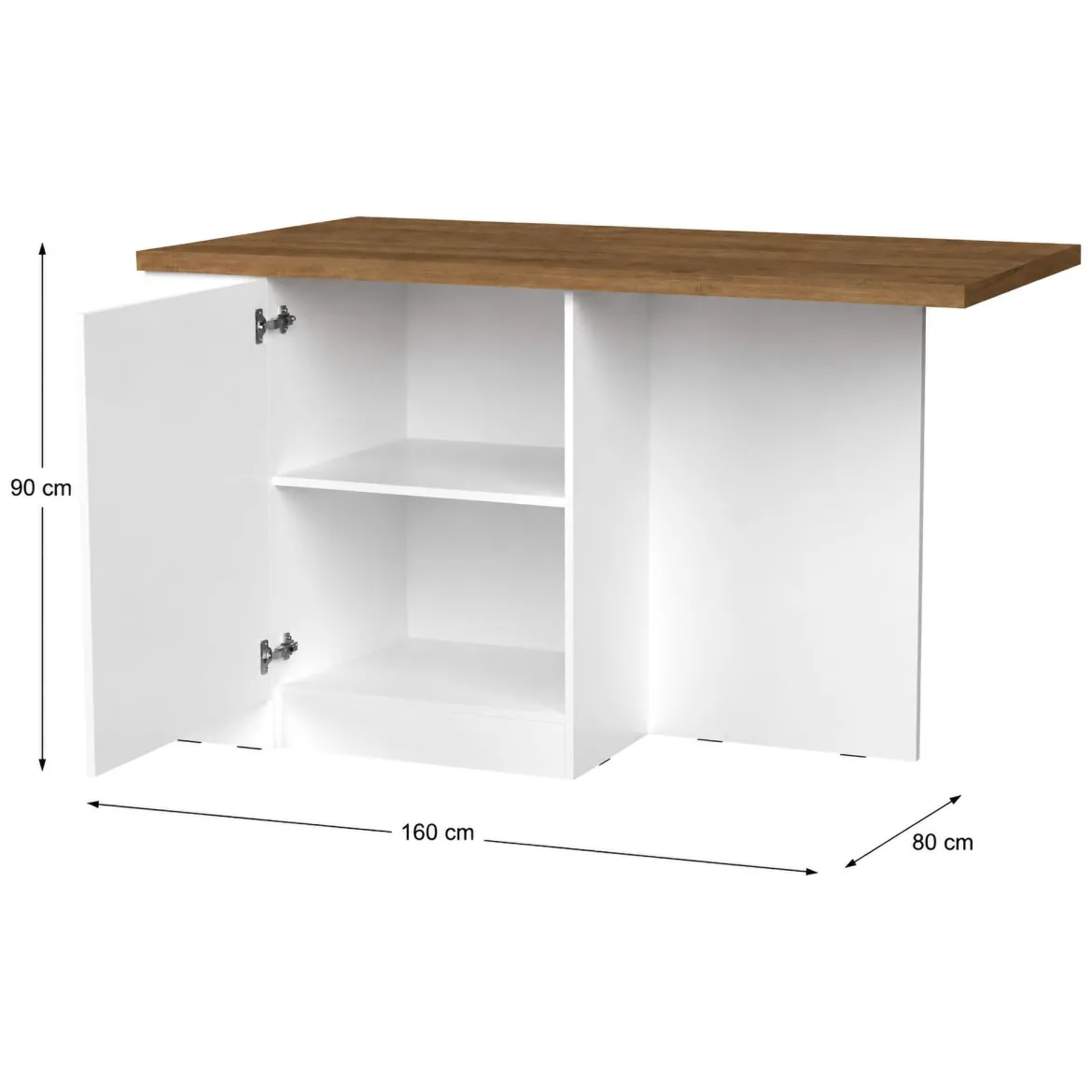 Isola da Cucina Bianco Lucido Marrone Noce un Ripiano 2 Vani 160x80x90h cm, Un'anta Made in Italy - Migabato