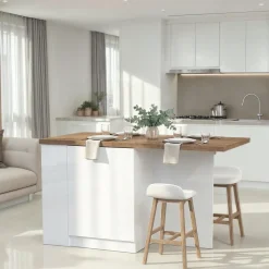 Isola da Cucina Bianco Lucido Marrone Noce un Ripiano 2 Vani 160x80x90h cm, Un'anta Made in Italy - Migabato