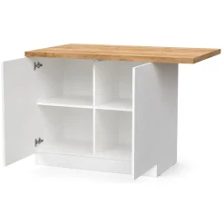 Isola da Cucina Bianco Lucido Marrone Rovere 2 Ripiani 4 Vani 130x80x90h cm, 2 Ante Made in Italy - Miha